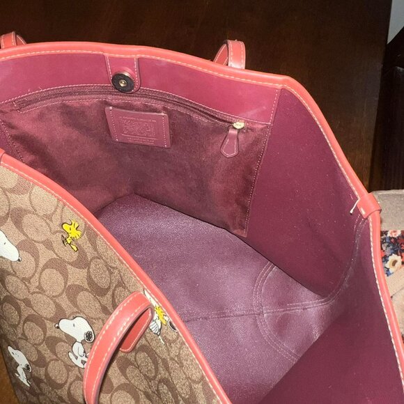 Coach Brown and Red Snoopy Tote - Picture 3 of 4